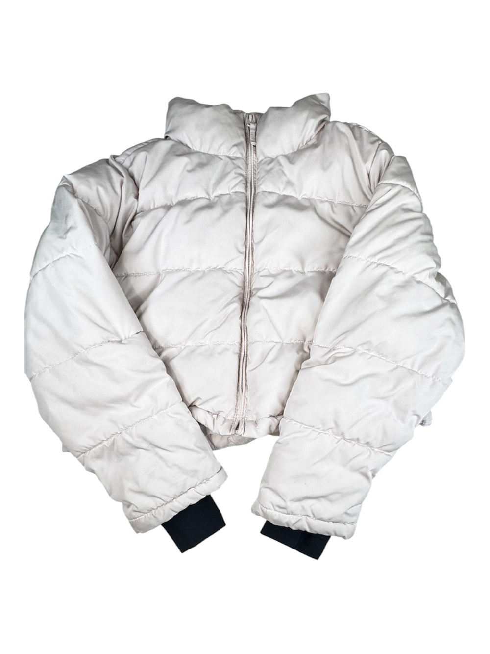 Sugar & Jade Puffer Jacket Girls Size XL 16/18 Cream Beige Full Zip Lightweight